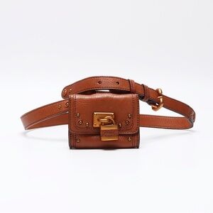 Chloé Paddington Leather Belt Bag Coin Pouch Padlock Brown Size 85 cm